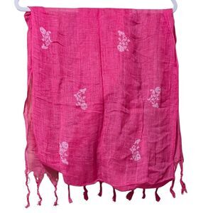 NWT Coldwater Creek darting Fish Scarf Linen Blend Tassel Koi Pink
